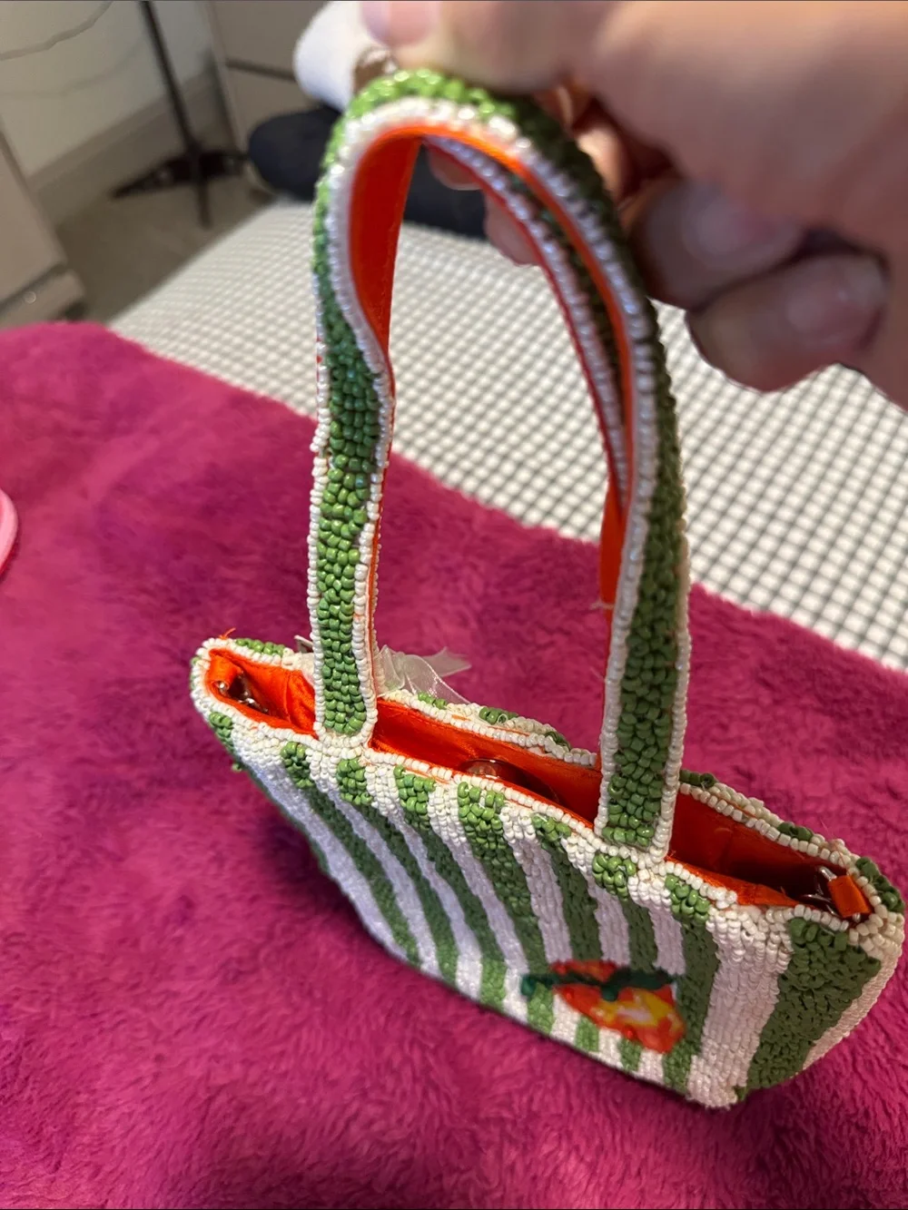 Hand Crafted Beaded Citrus Tote - Green, Cream & Orange
